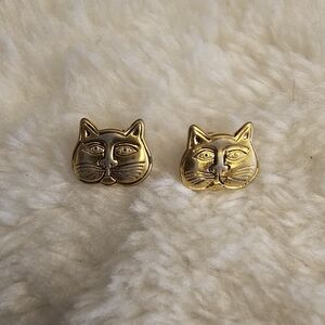 Vintage Laurel Burch "Mystic Cat" or "Keshire Cat" Gold Tone Stud Earrings